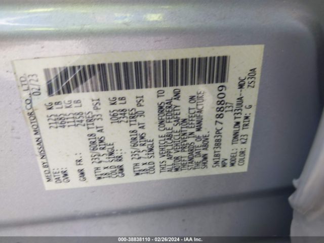 5N1BT3BB3PC788809 Nissan Rogue Sv Intelligent Awd