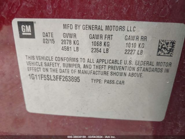 1G11F5SL3FF263895 Chevrolet Malibu 1lz
