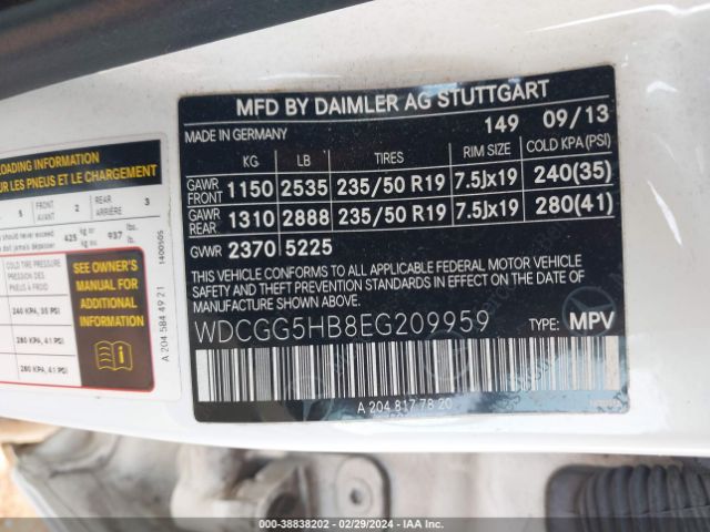 WDCGG5HB8EG209959 Mercedes-Benz GLK 350
