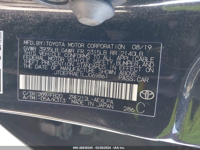 Toyota COROLLA LE 2020 JTDEPRAE1LJ069861 Image 9