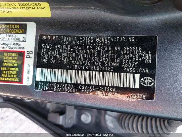 4T1BK1FK1EU024482 Toyota Camry Se V6