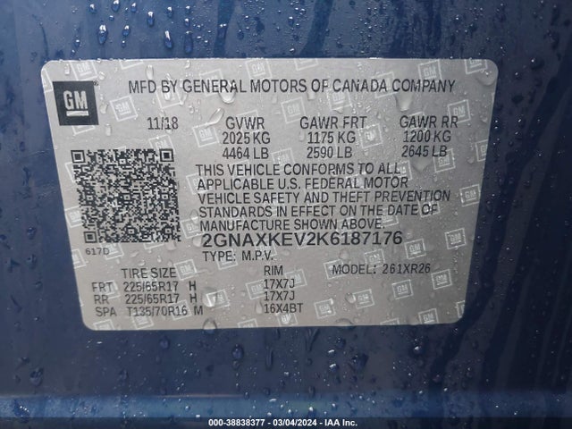 Chevrolet EQUINOX LT 2019 2GNAXKEV2K6187176 Image 9