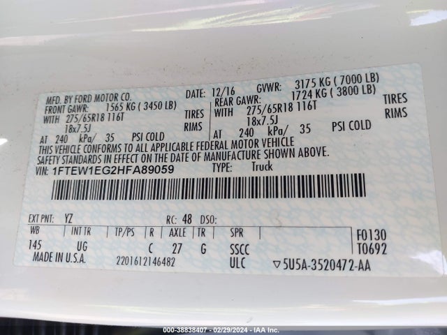 Ford F-150 Xlt 2017 1FTEW1EG2HFA89059 Image 9