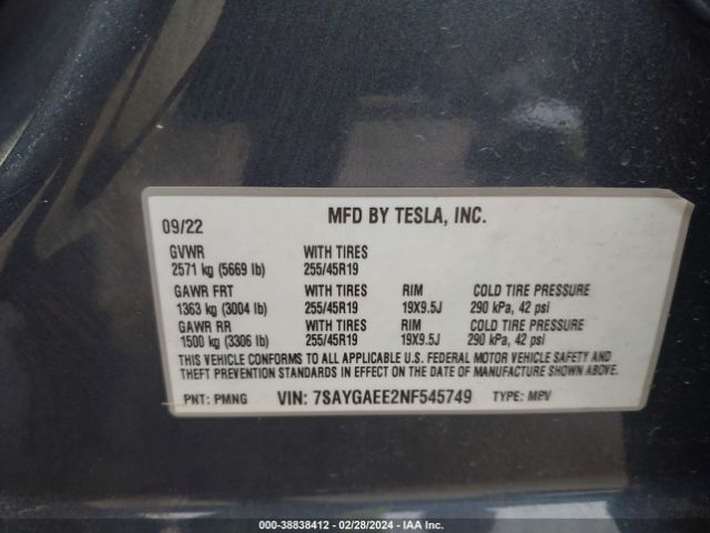 7SAYGAEE2NF545749 Tesla Model Y Long Range Dual Motor All-wheel Drive