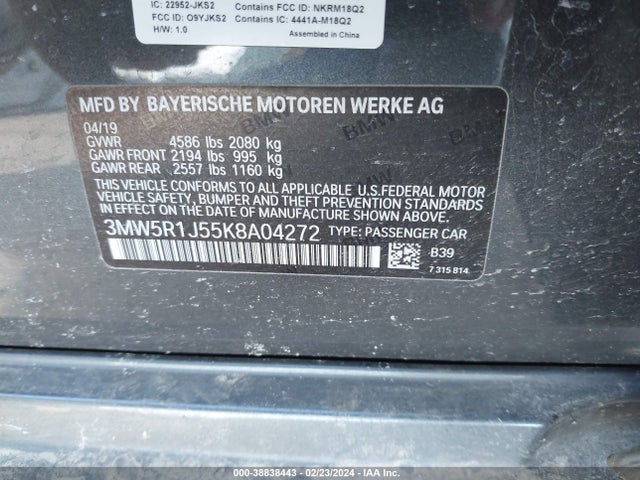 BMW 330I 2019 3MW5R1J55K8A04272 Image 9