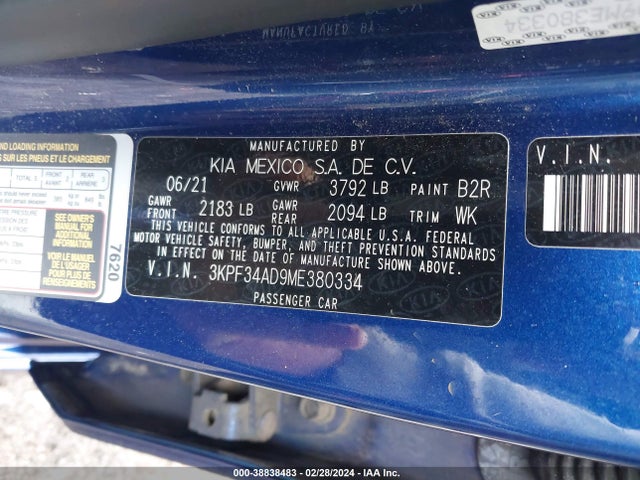 KIA Forte Gt-line 2021 3KPF34AD9ME380334 Image 9