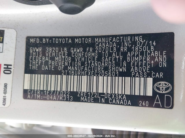 Toyota Corolla S Plus 2014 2T1BURHEXEC205601 Image 9