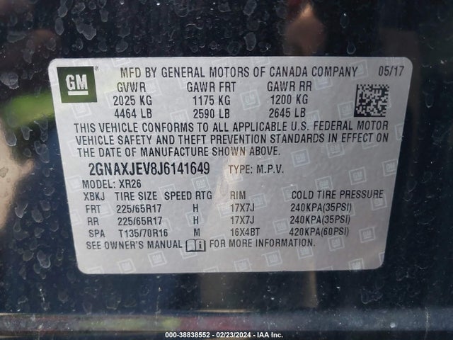 Chevrolet EQUINOX LT 2018 2GNAXJEV8J6141649 Image 9