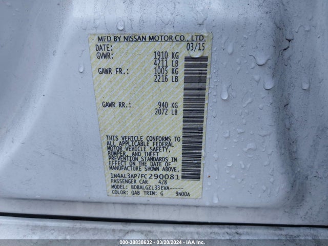 Nissan Altima 2.5 S 2015 1N4AL3AP7FC290081 Image 9