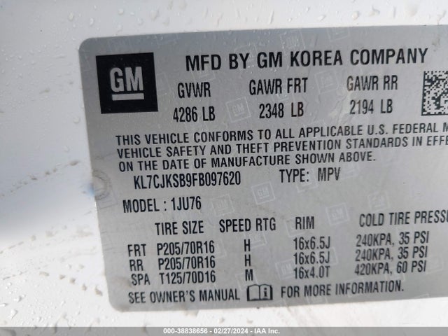Chevrolet Trax 1ls 2015 KL7CJKSB9FB097620 Image 9