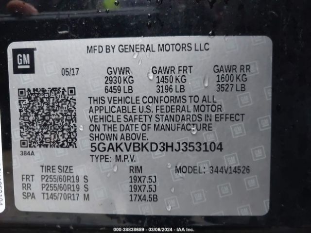 5GAKVBKD3HJ353104 Buick Enclave Leather