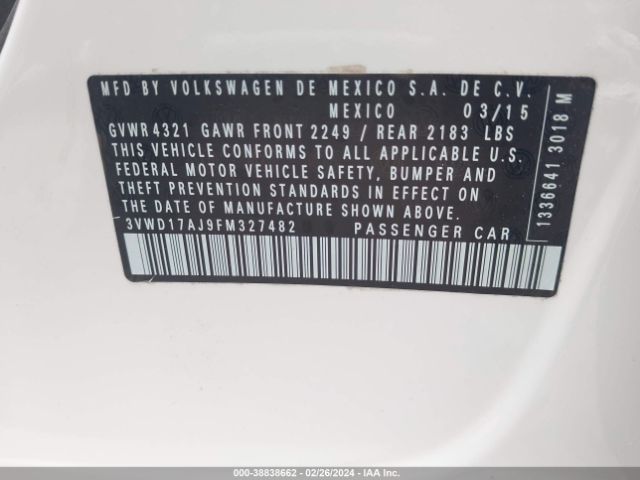 3VWD17AJ9FM327482 Volkswagen Jetta 1.8t Sport