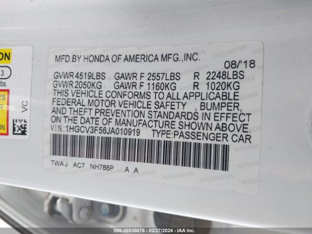 1HGCV3F56JA010919 Honda Accord Hybrid Ex-l