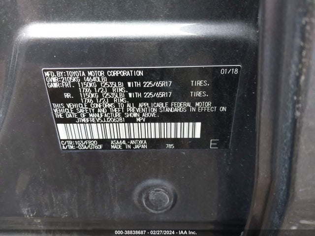 2018 TOYOTA RAV4 LE VIN: JTMBFREV5JJ206281