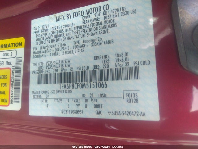 Ford Mustang Gt Premium Fastback 2021 1FA6P8CF0M5151066 Image 9