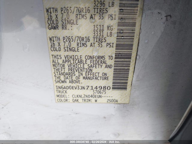 Nissan Frontier Sv 2018 1N6AD0EV3JN714980 Image 9
