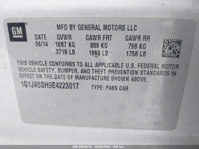 Chevrolet Sonic Ls Auto 2014 1G1JA5SH9E4223017 Image 9