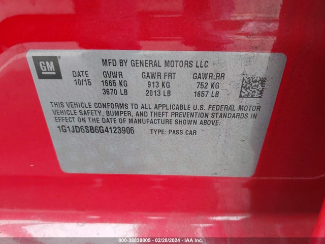 1G1JD6SB6G4123906 Chevrolet Sonic Lt Manual