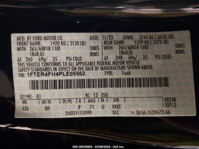 1FTER4FH4PLE05562 Ford Ranger Lariat