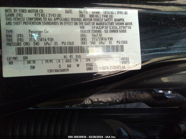 2013 FORD FOCUS SE VIN: 1FADP3F23DL379710