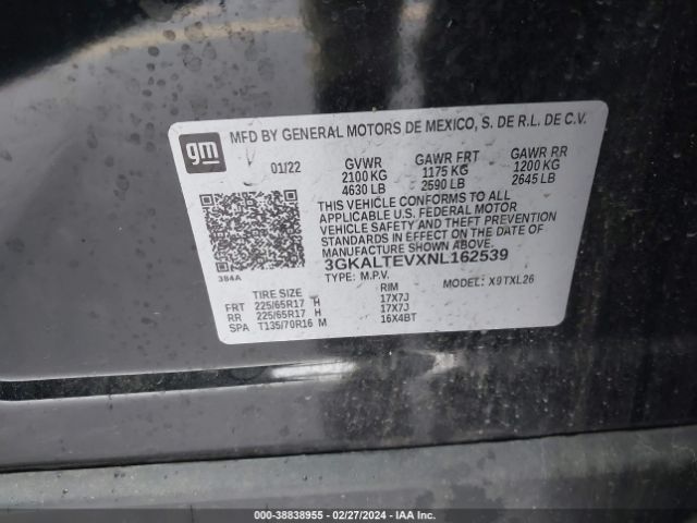 3GKALTEVXNL162539 GMC Terrain Awd Sle