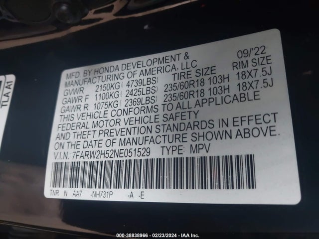 Honda Cr-v Awd Ex 2022 7FARW2H52NE051529 Image 9