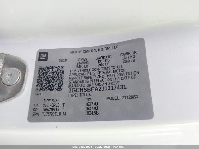1GCHSBEA2J1317431 Chevrolet Colorado Wt