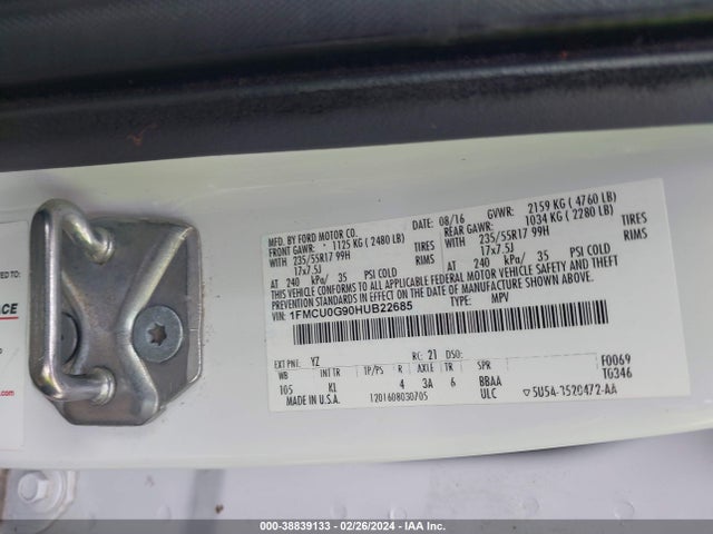 Ford ESCAPE SE 2017 1FMCU0G90HUB22685 Image 9