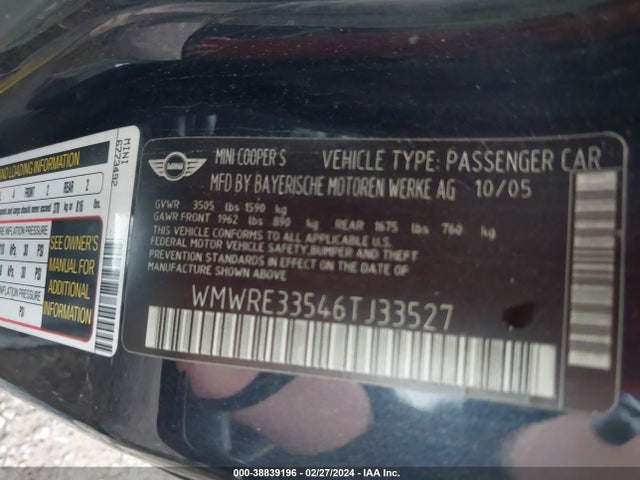 2006 MINI COOPER S WMWRE33546TJ33527 Photo 8
