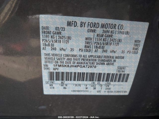 1FMSK8JH4PGA72970 Ford Explorer Timberline