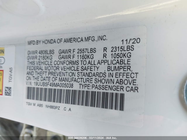 Acura Tlx Technology Package 2021 19UUB5F49MA005038 Image 9