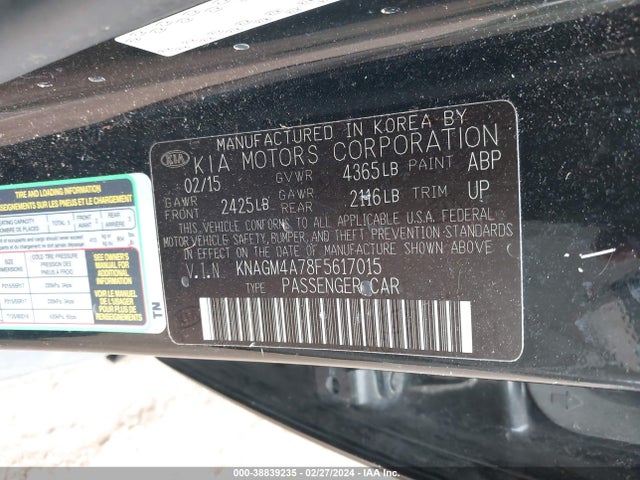 KIA Optima Lx 2015 KNAGM4A78F5617015 Image 9