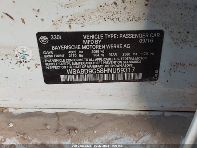 WBA8D9G58HNU59317 BMW 330 XI