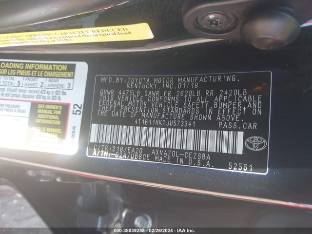 Toyota CAMRY SE 2018 4T1B11HK7JU573341 Image 9