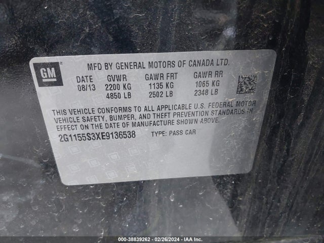 Chevrolet IMPALA 2LZ 2014 2G1155S3XE9136538 Image 9