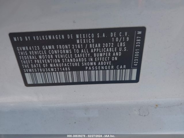 3VWE57BU3KM271485 Volkswagen Jetta 1.4t Sel