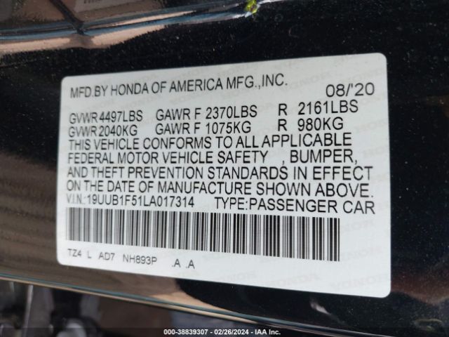 19UUB1F51LA017314 Acura Tlx Tech Package