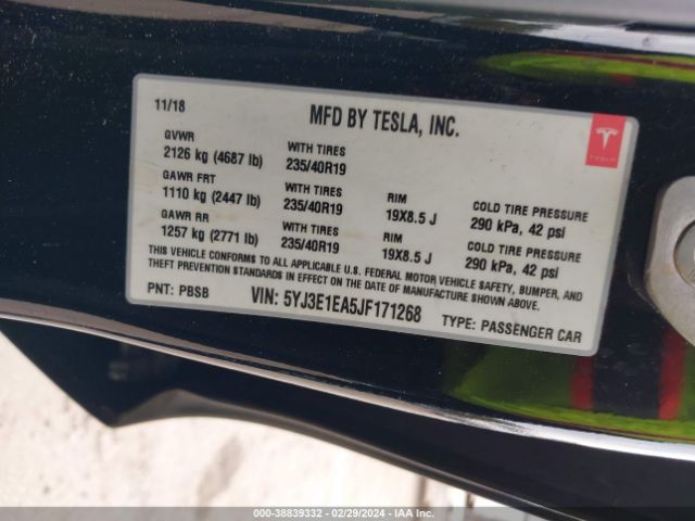 5YJ3E1EA5JF171268 Tesla Model 3 Long Range/mid Range