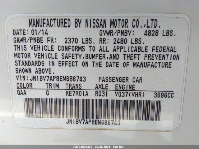 JN1BV7AP8EM686743 Infiniti Q50 Premium/sport