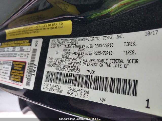 Toyota Tundra Crewmax Sr5 2018 5TFDY5F17JX697229 Image 9