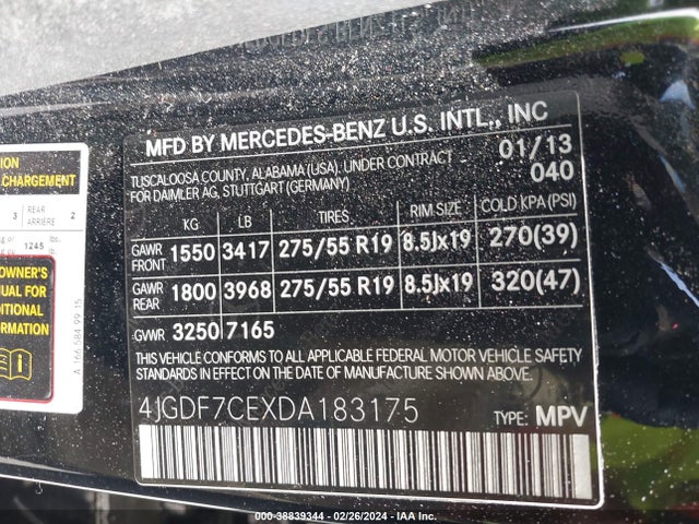 2013 MERCEDES-BENZ GL 450 4MATIC VIN: 4JGDF7CEXDA183175