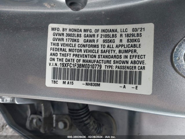 Honda CIVIC EX 2021 19XFC1F38ME010779 Image 9