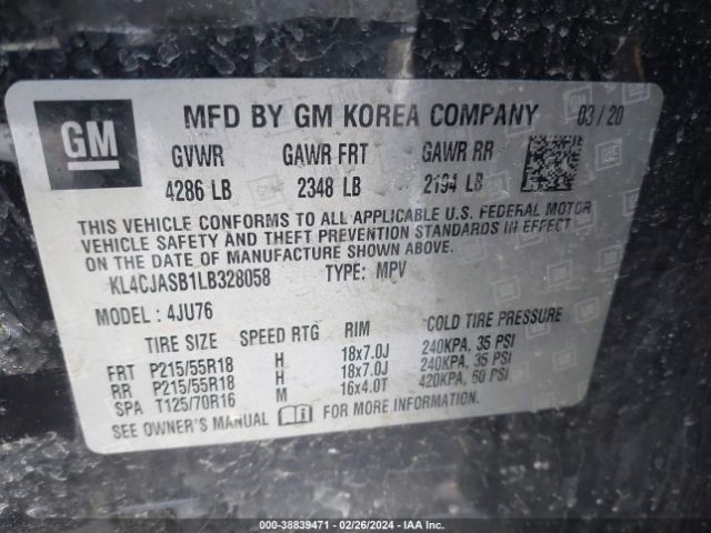 KL4CJASB1LB328058 Buick Encore Fwd Preferred