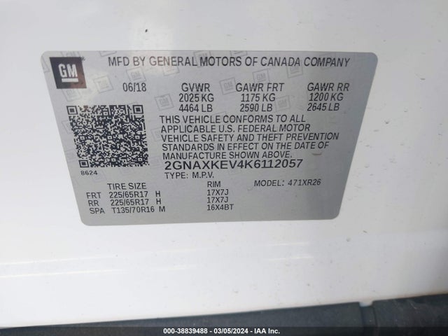 Chevrolet EQUINOX LT 2019 2GNAXKEV4K6112057 Image 9