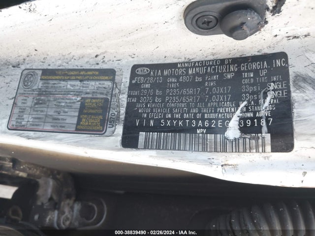 KIA SORENTO LX 2014 5XYKT3A62EG439187 Image 9