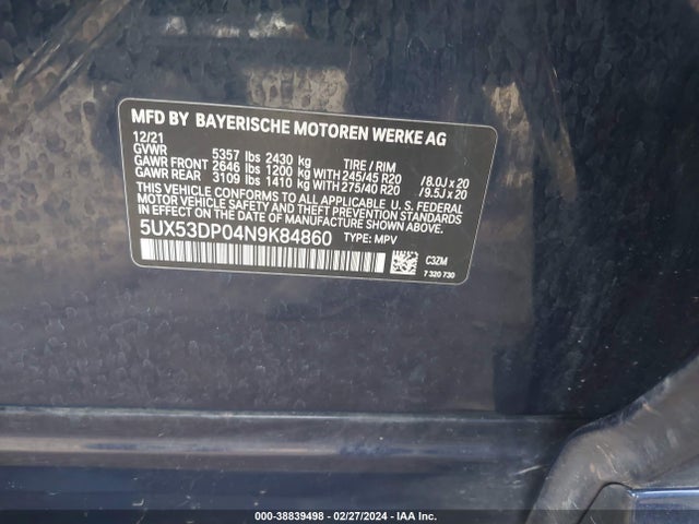 BMW X3 Xdrive30i 2022 5UX53DP04N9K84860 Image 8