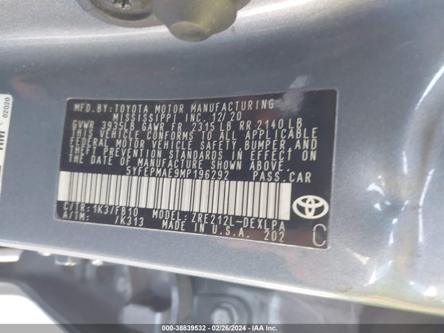 Toyota COROLLA LE 2021 5YFEPMAE9MP196292 Image 9