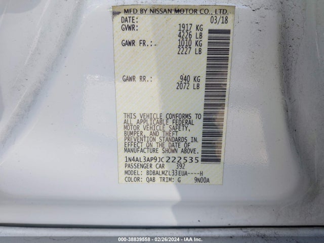 Nissan Altima 2.5 Sv 2018 1N4AL3AP9JC222535 Image 9