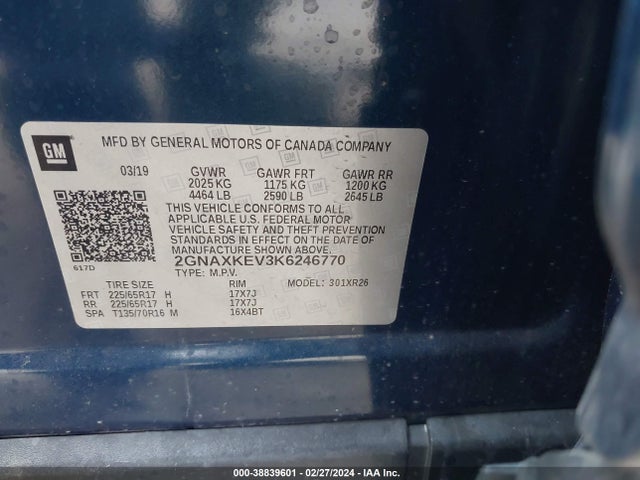 Chevrolet EQUINOX LT 2019 2GNAXKEV3K6246770 Image 9