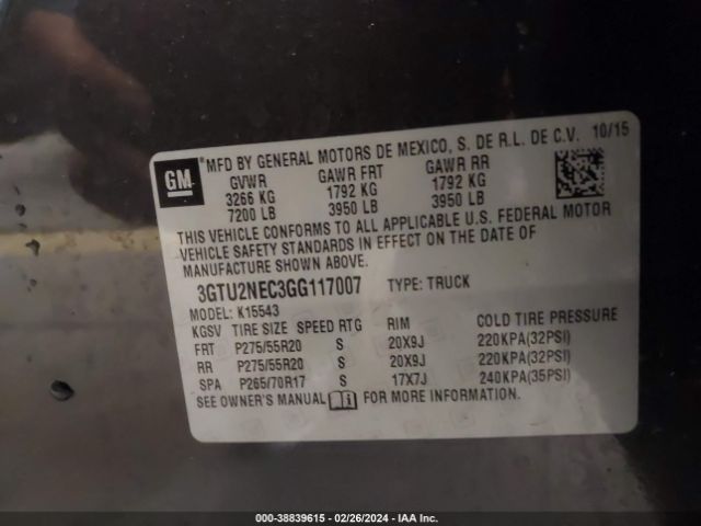 3GTU2NEC3GG117007 GMC Sierra 1500 Slt